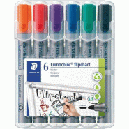 Staedtler Lumocolor Flipchart, Marqueurs pour tableau papier, Pointe moyenne de 2 mm, Étui chevalet avec 6 couleurs assorties, 356 WP6, gris - multic
