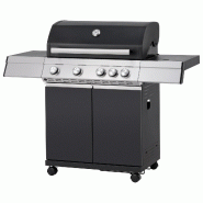 Tarrington House Barbecue 4-Burner Gas Grill with Side Burner, Paxton, 71 x 41 cm, With Side Tables, Wheeled, Stainless Steel, Matt Black - noir 40673