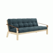 BANQUETTE FUTON POETRY EN PIN MASSIF COLORIS BLEU PÂLE COUCHAGE 130 X 190 CM.