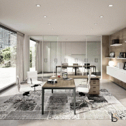 Bureau Manager avec caisson X5 - Officity. - Anthracite, Blanc, Droite, 180 x 170 cm