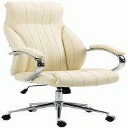 CLP Fauteuil de bureau Wigan en vèritable cuir ajustable et pivotant Crème - beige cuir 314914