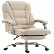 Décoshop26 - Fauteuil de bureau sur roulettes avec repose-pieds et hauteur ajustable pivotant en tissu crème 10_0002587 - beige 3000251099805 Décoshop26 - Fauteuil de bureau sur roulettes avec repose-pieds et hauteur ajustable pivotant en tissu crème 10_0002587 - beige 3000251099805
