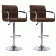 Décoshop26 - Tabourets de bar x2 chaises haute avec dossier et accoudoirs en tissu marron cadre en acier DEC029398 - marron 3000257355202