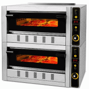 Four à pizza gaz professionnel double pour 8 pizzas de 30 cm. Four à pizza avec pierre réfractaire pour pizzerias et CHR. - inox FG4D