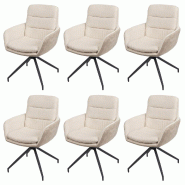 Mendler Lot de 6 chaises de salle à manger HWC-K32, chaise de cuisine chaise pivotante position auto, tissu MVG ~ crème-beige - beige textile 6x89656