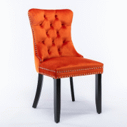 Merax Ensemble de 2 chaises rembourrées , chaise de salle à manger en velours, velours orange + pieds en bois d'hévéa noir, avec coutures boutonn�