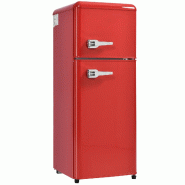 Merax mini réfrigérateur rétro avec congélateur, 92 L, 2 portes, 105.5 cm, compact pour studio, bureau et minibar, LED, 116 kWh/an, rouge - rouge