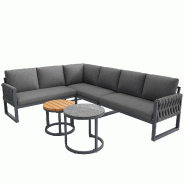 Merax salon de jardin modulable pour 5 à 6 personnes, comprenant 2 tables et 3 canapés doubles, avec coussin d'assise et coussin de dossier, gris -