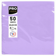 Pronappe - Réf.SV622005I - Carton de 800 Serviettes Cocktail ouate 2 plis - papier micro gaufré - 20 X 20 cm - 16 paquets de 50 serviettes Lilas - v