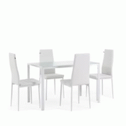 RATTATAN Ensemble de salle à manger avec 4 chaises et table rectangulaire, style moderne, plateau en verre trempé, chaises en similicuir – Ettore+
