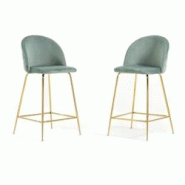 RATTATAN Lot de 2 tabourets de bar en velours avec pieds en métal,h.65cm,pour bar,restaurant et cuisine,design élégant–Sara XL–Vert jade/Or - m