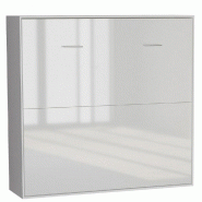 ARMOIRE LIT HORIZONTALE ESCAMOTABLE STRADA-V2 STRUCTURE BLANC MAT FAÇADE BLANC BRILLANT COUCHAGE 160*200 CM.