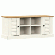 Décoshop26 - Banc de rangement à chaussures avec 4 compartiments et 2 petites armoires avec porte 106 x 35 x 45 cm en bois de pin DEC024962 - 300025