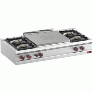 Diamond - Cuisinière 4 feux vifs, plaque coup de feu centrale gaz -Top- - réf. G7/T4B15T-N - gris inox AKS-G7/T4B15T-N