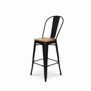 Kosmi Tabouret de bar en métal noir mat style industriel avec dossier haut et assise en bois clair - Hauteur 66cm - 3760301696810 Kosmi Tabouret de bar en métal noir mat style industriel avec dossier haut et assise en bois clair - Hauteur 66cm - 3760301696810