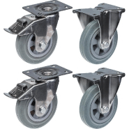 160mm 6" roulettes en acier inoxydable caoutchouc gris, frein fixe, 540kg, jeu de 4 160mm 6" roulettes en acier inoxydable caoutchouc gris, frein fixe, 540kg, jeu de 4