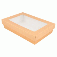 Boîte salade carton Kraft +couv fenêtre antibuée 1300cc 21x14x5cm - par 200