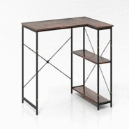 COSTWAY Bureau en L, Bureau d'Angle Réversible avec Étagère Réglable et Cadre Métallique, Table d'Ordinateur en Bois, Table de Bureau - marron ON