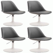 Décoshop26 - Lot de 4 chaises de salle à manger pivotante hauteur réglable en PVC gris et pied trompette en métal blanc 10_0008771 - blanc métal
