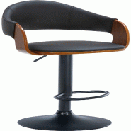 Décoshop26 - Tabouret de bar design rétro chic assise en PVC noir et bois noyer piètement en métal noir 10_0005292 - noir métal 3000252561851