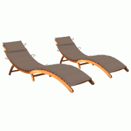 Helloshop26 - Lot de 2 transats chaise longue bain de soleil lit de jardin terrasse meuble d'extérieur avec coussins bois d'acacia 02_0012056 - marro