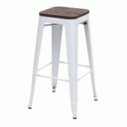 Mendler Tabouret de bar HWC-A73 avec assise en bois, chaise de bar, métal design industriel empilable ~ blanc - blanc Bois massif 74923