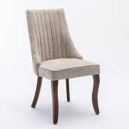 Merax Lot de 2 chaises rembourrées , chaise de salle à manger avec dossier haut, tissu beige aspect lin, pieds en bois massif marron foncé - beige