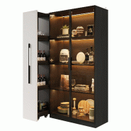 Merax vitrine LED 110.5×35×160 cm, armoire multifonction avec façade vitrée, bibliothèque et rangement, noir et blanc - blanc multi-matériau N88