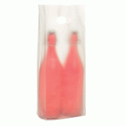 Sac 2 bouteilles givré PEHD - poignées découpées - 16x8x46cm - par 100 - économique et pratique pour cavistes