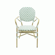 Tango - Fauteuil de bistrot en rotin synthétique bambou-blanc/vert pastel