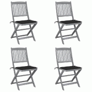VidaXL Chaises Pliables D Extérieur Lot De 4 Et Coussins Bois D Acacia - noir 3064570
