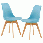 2 Chaises Tulipes Salle à Manger Scandinaves Bm Home Salle de Bureau, Pieds en Bois de Hêtre Massif, BLEUES - bleu plastique 3666630016087