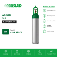 Argon 5.0 SIAD - gaz haute pureté 99,999 % pour spectrométrie, chromatographie, fabrication additive, soudage TIG et plasma