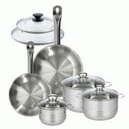 Batterie de cuisine avec 2 poêles 24/28 cm et 3 faitouts 16/20/24 cm sans PFAS Fackelmann Eterna Brillant avec couvercles - gris inox 3176239935189_0