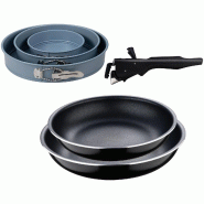 BERGNER - Ensemble de 2 poêles Ø22/26 cm en aluminium embouti avec poignée amovible et ensemble de 3 moules ronds pour four Ø12/Ø18/Ø22 cm - PK9577
