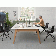Bureau 4 personnes Elvira Wood pieds en bois massif Bureau 4 personnes Elvira Wood pieds en bois massif