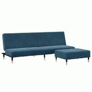 Canapé-lit à 2 places avec repose-pied bleu velours Modèle Aquarelle - 8721102391798