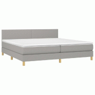 Décoshop26 - Cadre de lit LED avec sommier tête de lit matelas surmatelas 200x200 cm tissu gris clair TDL0207781 - gris 3001231488008