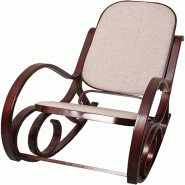 Décoshop26 - Fauteuil à bascule rocking chair en bois foncé assise en tissu beige FAB04043 - beige Bois massif 3001857399788