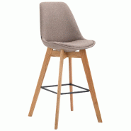Décoshop26 - Tabouret de bar x1 style scandinave avec assise en tissu taupe et structure en bois naturel 10_0005721 - 3000265177711