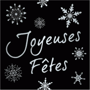 Etiquette cadeau adhésive Joyeuses Fêtes noir holographique 40x40mm - par 500