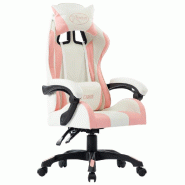 Helloshop26 - Chaise fauteuil siège pivotante de bureau informatique étude de jeux vidéo Rose similicuir rose 02_0024228 - rose polyester 300021530