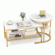 Helloshop26 - Lot de 2 tables basses gigognes 80 x 46 x 41 cm 52 x 52 x 51 cm pratique et élégante style scandinave en MDF blanc 20_0012491 - 300022