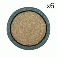 Now's Home - Lot De 6 Sets De Table D38cm En Jonc De Mer Naturel Et Bleu Iris - 3256390251790 Now's Home - Lot De 6 Sets De Table D38cm En Jonc De Mer Naturel Et Bleu Iris - 3256390251790