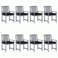 VidaXL Chaises De Jardin Et Coussins Lot De 8 Bois Acacia Solide Gris - gris 3078256