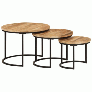 VidaXL Tables gigognes 3 pcs bois de manguier massif brut Modèle Aurore - 353901