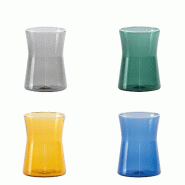 Zafferano Lot de 4 Verres Tumbler Série Classy en Verre Borosilicaté Soufflé à la Main Couleurs Assorties Design Géométrique Moderne et Ergonomi