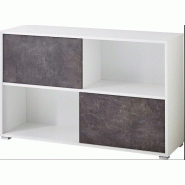 Armoire basse de bureau moderne blanc/basalte mezzo - deladeco - l120 x h74 x p36 cm