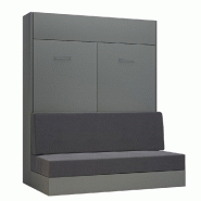 ARMOIRE LIT ESCAMOTABLE DYNAMO SOFA CANAPÉ GRIS MAT ET MICROFIBRE GRIS COUCHAGE 160*200