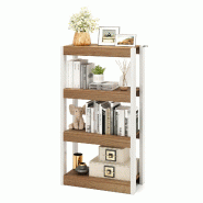 COSTWAY Étagère bois avec cadre métallique, avec 2 anti-bascule et compartiments, pour salon et cuisine, Naturel - multicolore Bois manufacturé VH